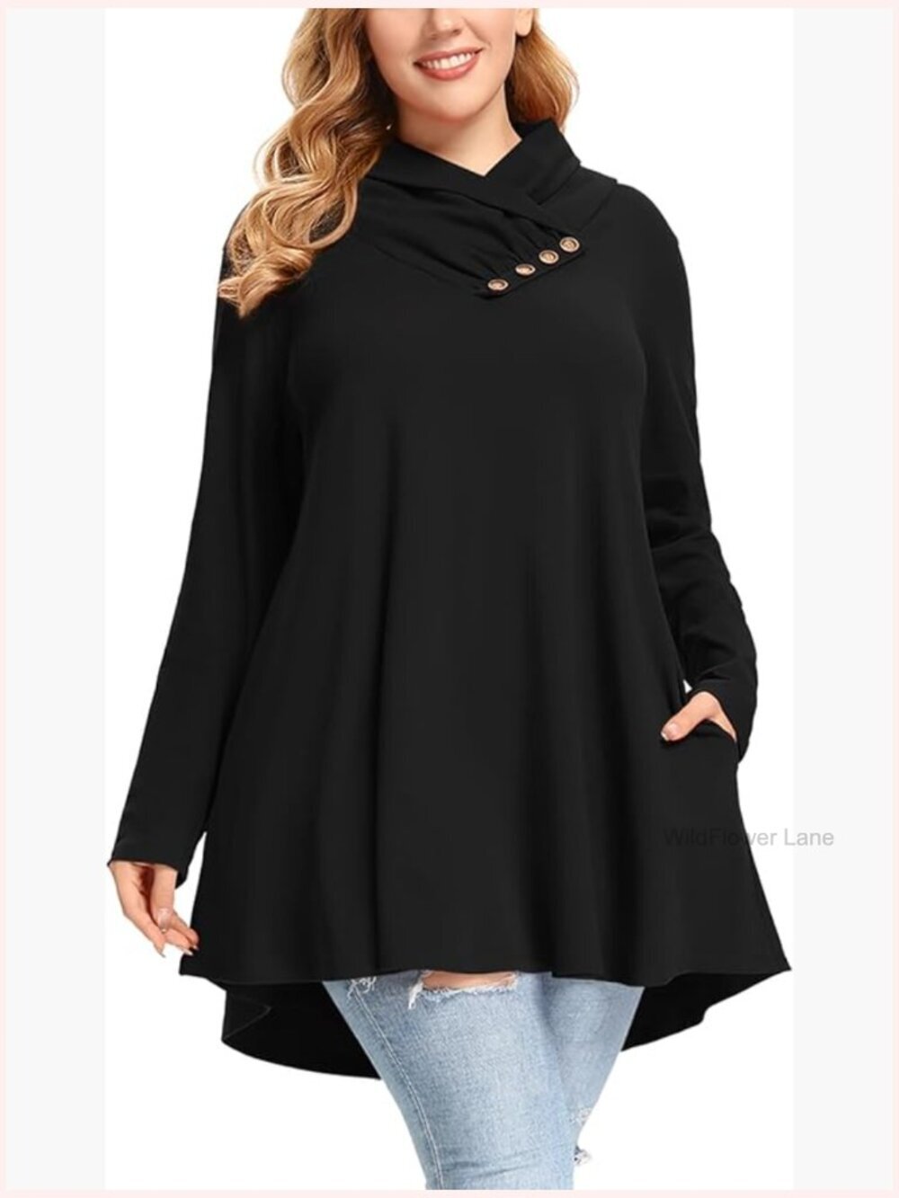 Cowl Neck Sweatshirt Plus Size Tunic Top with Pockets Long Sleeve Casual